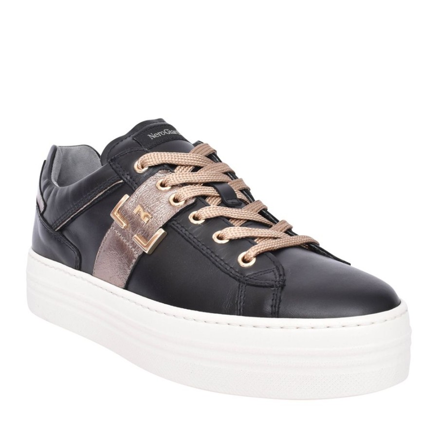 Ladies NEROGIARDINI | Ladies I308412D Laced Trainer In Black