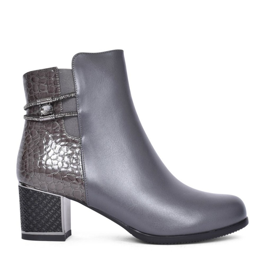 Ladies REDZ | Ladies F3925 Block Heel Ankle Boot In Grey