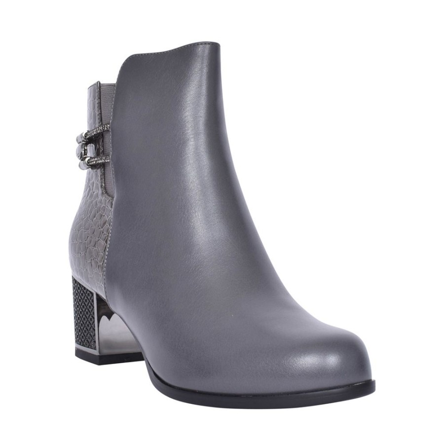 Ladies REDZ | Ladies F3925 Block Heel Ankle Boot In Grey