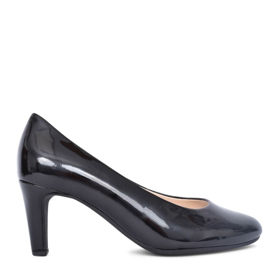 Ladies GABOR | Ladies 410 Edina Medium Heel Court Shoe In Black Patent