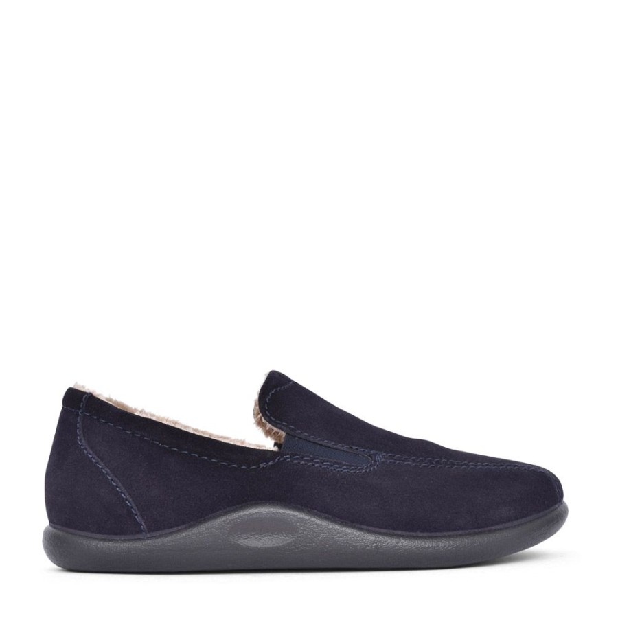 Mens HOTTER | Mens Relax Std Fit Velcro Slipper In Navy