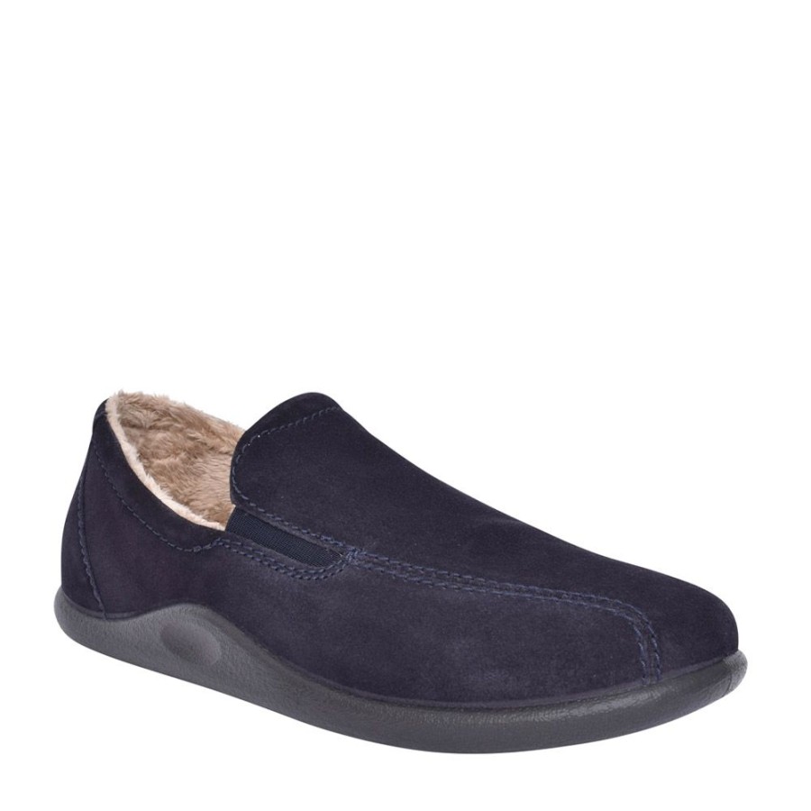 Mens HOTTER | Mens Relax Std Fit Velcro Slipper In Navy