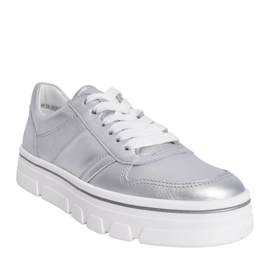 Ladies ARA | Ladies 12-47101 Laced Trainer In Silver