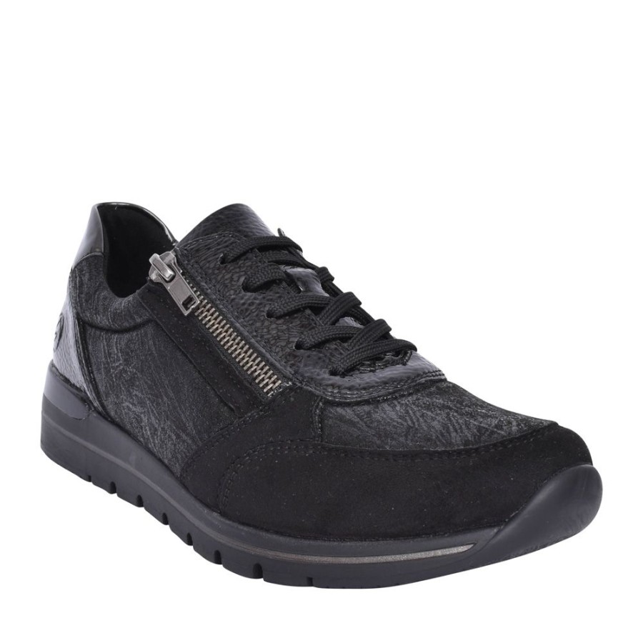 Ladies REMONTE | Ladies R6700 Laced Trainer In Black