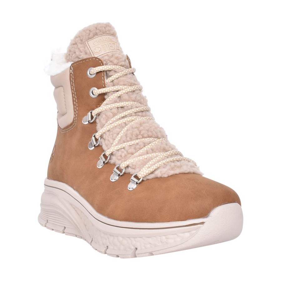 Ladies RIEKER | Ladies 48030 Laced Wedge Ankle Boot In Beige