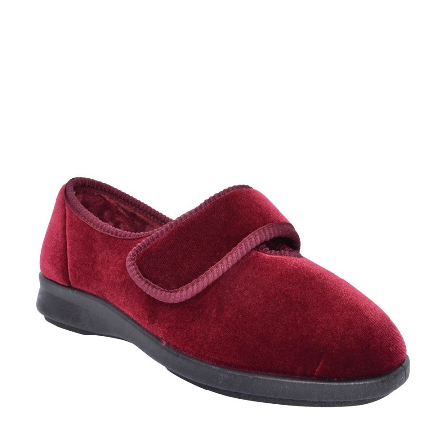 Ladies EASY B | Nellie Extra Wide 2V Velcro Slipper For Ladies In Burgandy