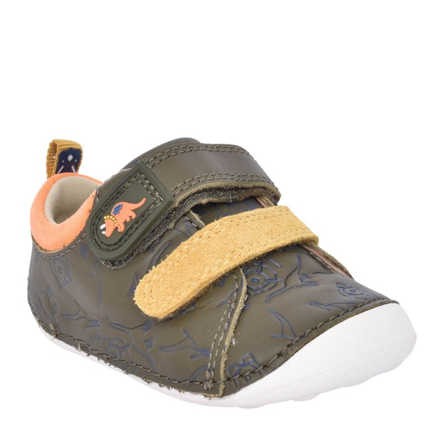 Boys CLARKS | Boys Tiny Rex T Khaki Interest Velcro Shoe In Kids G Fit