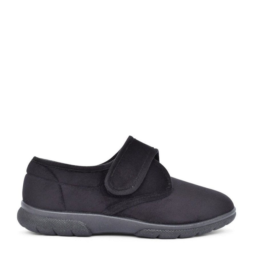 Mens EASY B | Mens Daniel 2V Extra Wide Velcro Slipper In Black