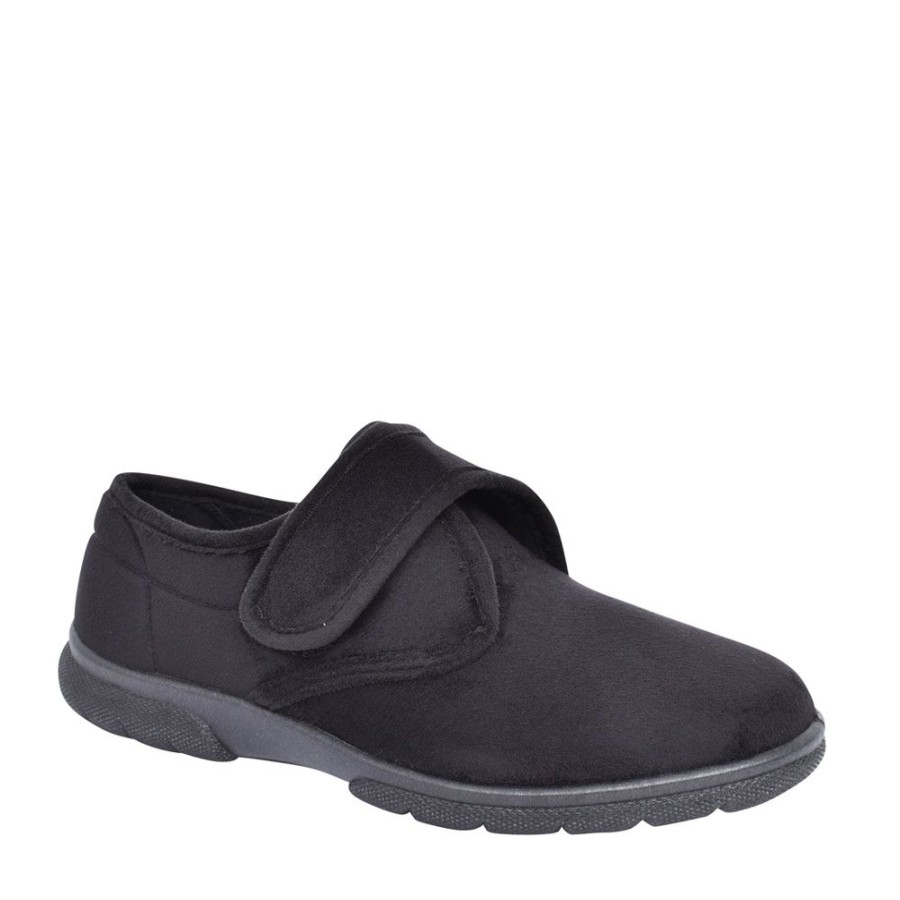 Mens EASY B | Mens Daniel 2V Extra Wide Velcro Slipper In Black