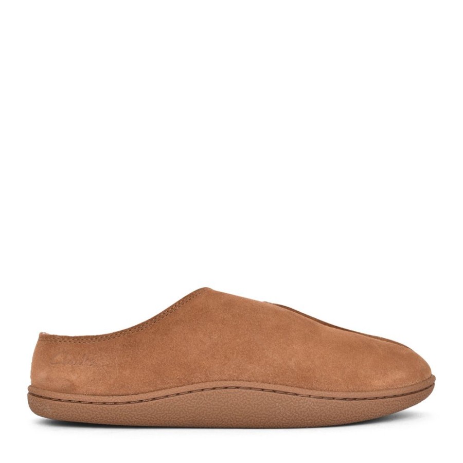 Mens CLARKS | Mens Home Mule Suede G-Fit In Tan