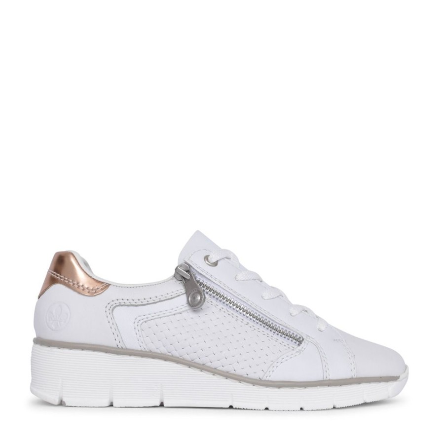 Ladies RIEKER | Ladies 53703 Laced Trainer In White