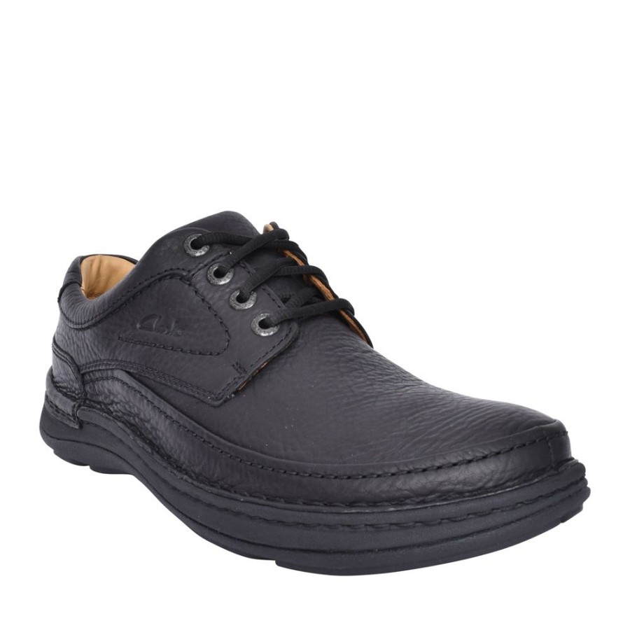 Mens CLARKS | Mens Nature Three G-Fit Leather Laced Shoe In Black