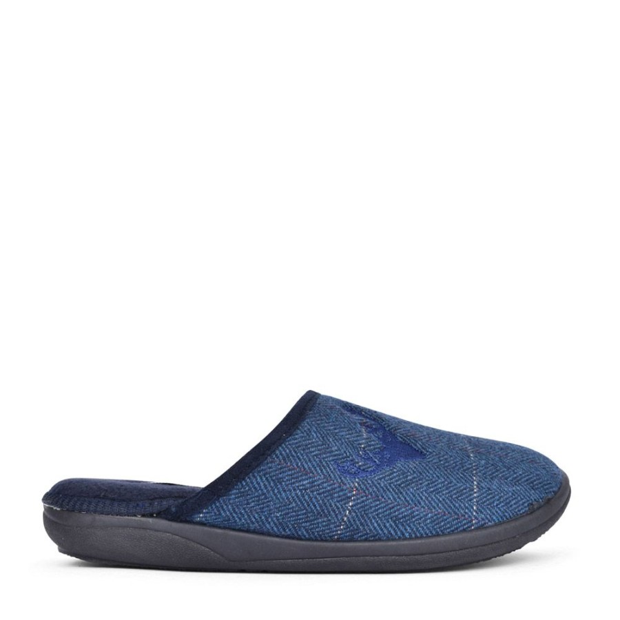 Mens PADDERS | Mens 490 Stag Wide Fit Mule Slipper In Navy