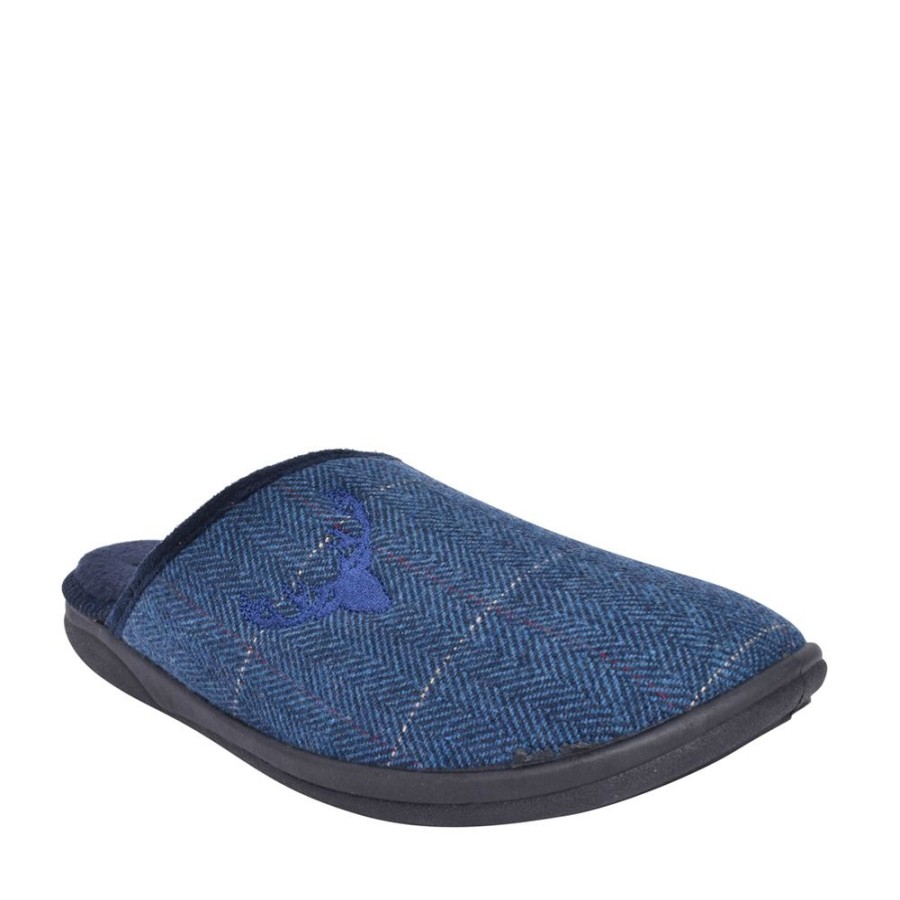 Mens PADDERS | Mens 490 Stag Wide Fit Mule Slipper In Navy