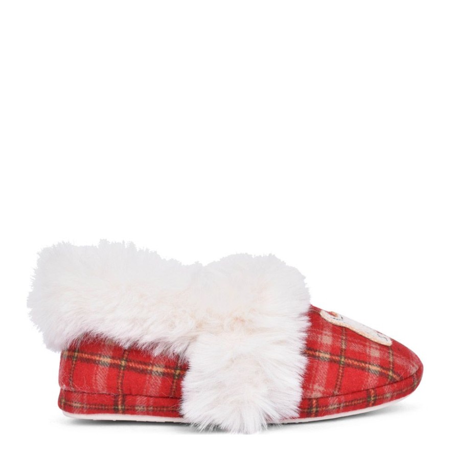 Ladies LAZY DOGZ | Ladies Kld420 Tootsie Fur Trim Slipper In Red