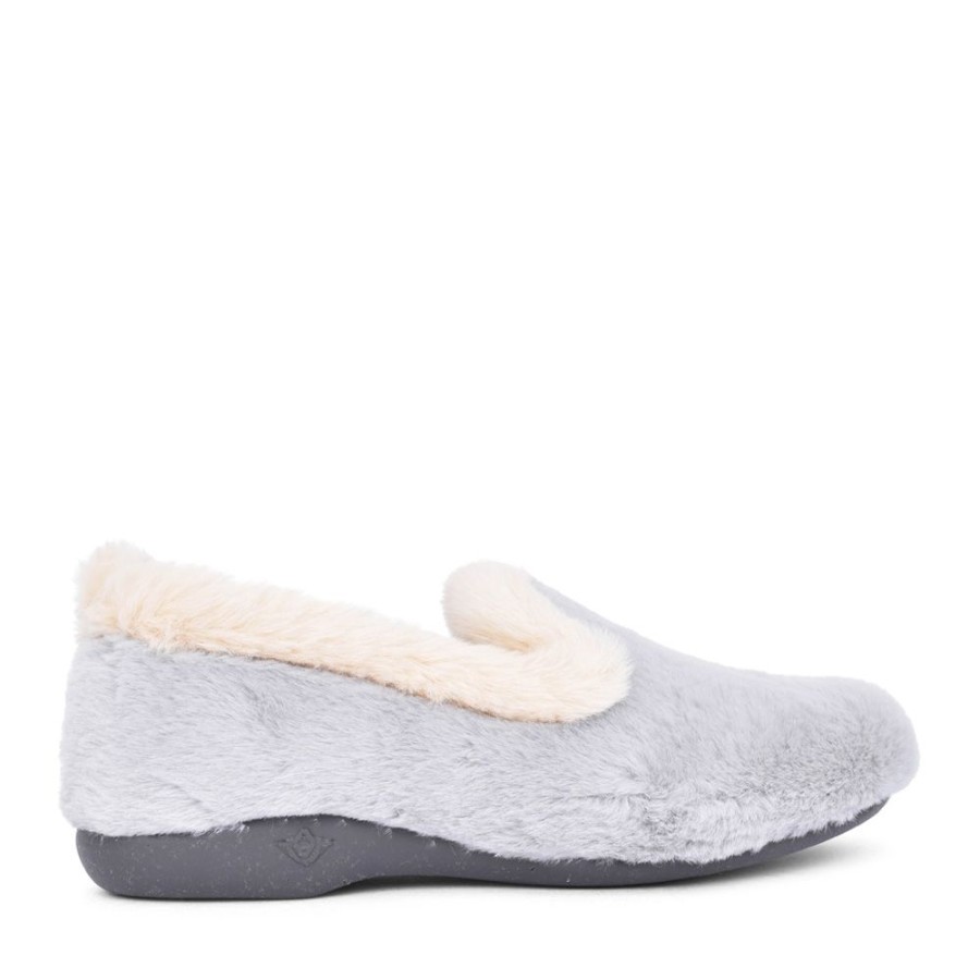 Ladies LUNAR | Ladies Shake Kla159 Fur Trim Slipper In Grey