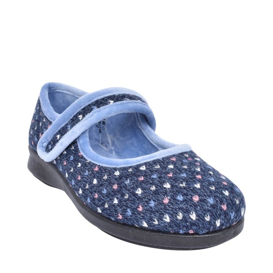 Ladies EASY B | Pitsford Ex Wide 2V Velcro Slipper For Ladies In Navy