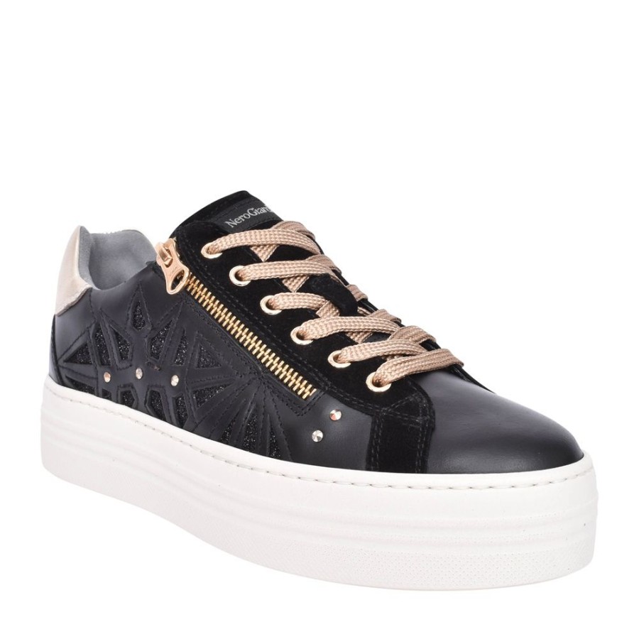 Ladies NEROGIARDINI | Ladies I308410D Laced Trainer In Black