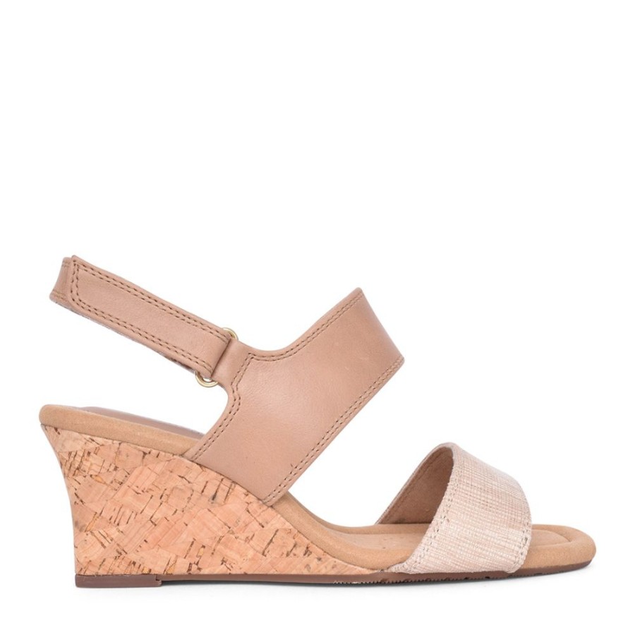 Ladies CLARKS | Ladies Kyarra Faye Leather E-Fit Sandal In Beige