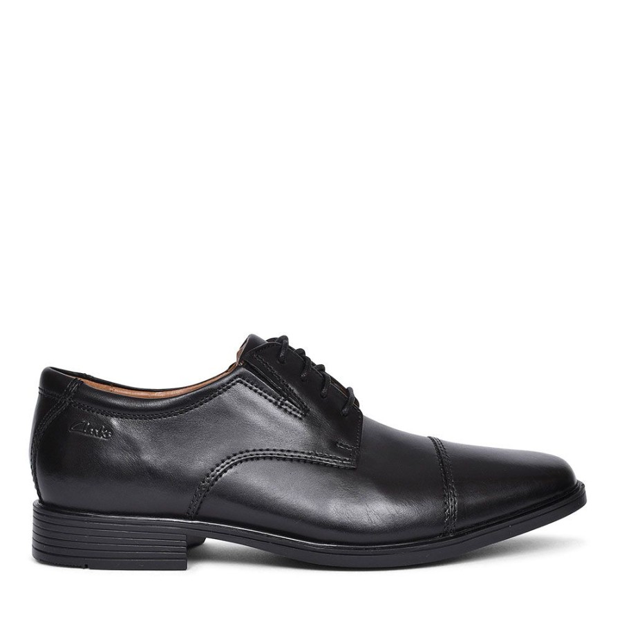 Mens CLARKS | Tilden Cap Black Leather G Fit Shoe For Men In Blk Leather