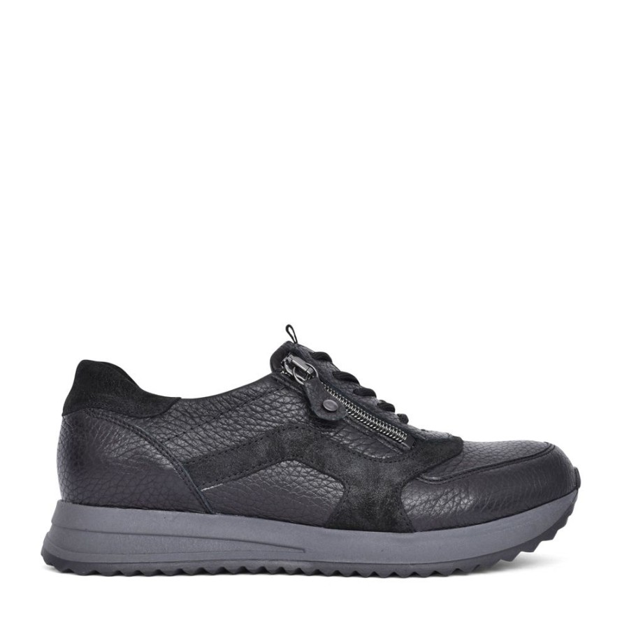 Ladies WALDLAUFER | Ladies H-Vicky 752002 Trainer In Blk Leather