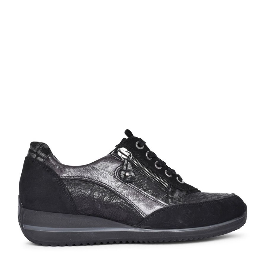 Ladies WALDLAUFER | Ladies 980008 Himona Laced Trainer In Black