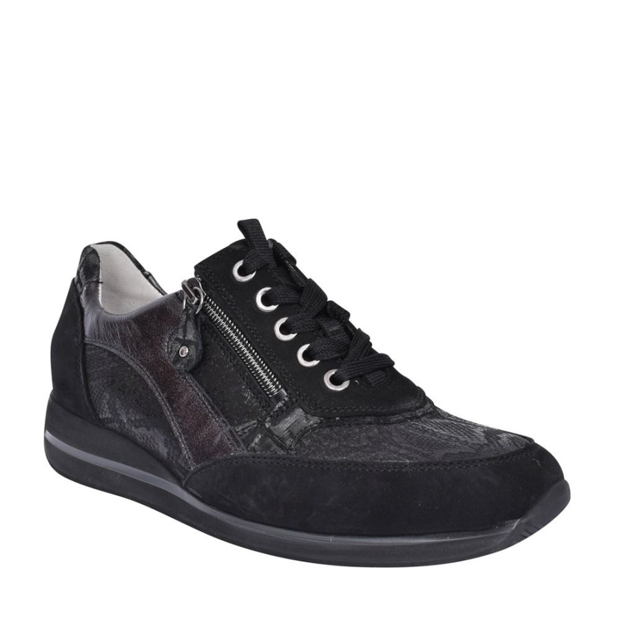 Ladies WALDLAUFER | Ladies 980008 Himona Laced Trainer In Black