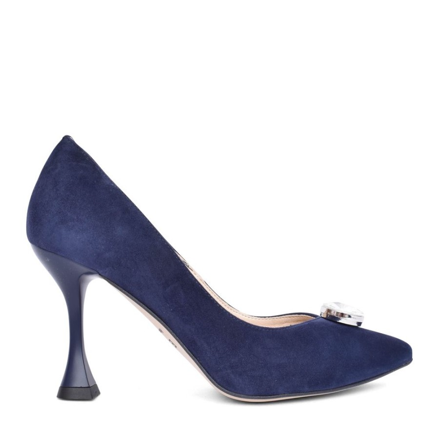 Ladies EMIS | Ladies Z7975 High Heel Suede Court Shoe In Navy