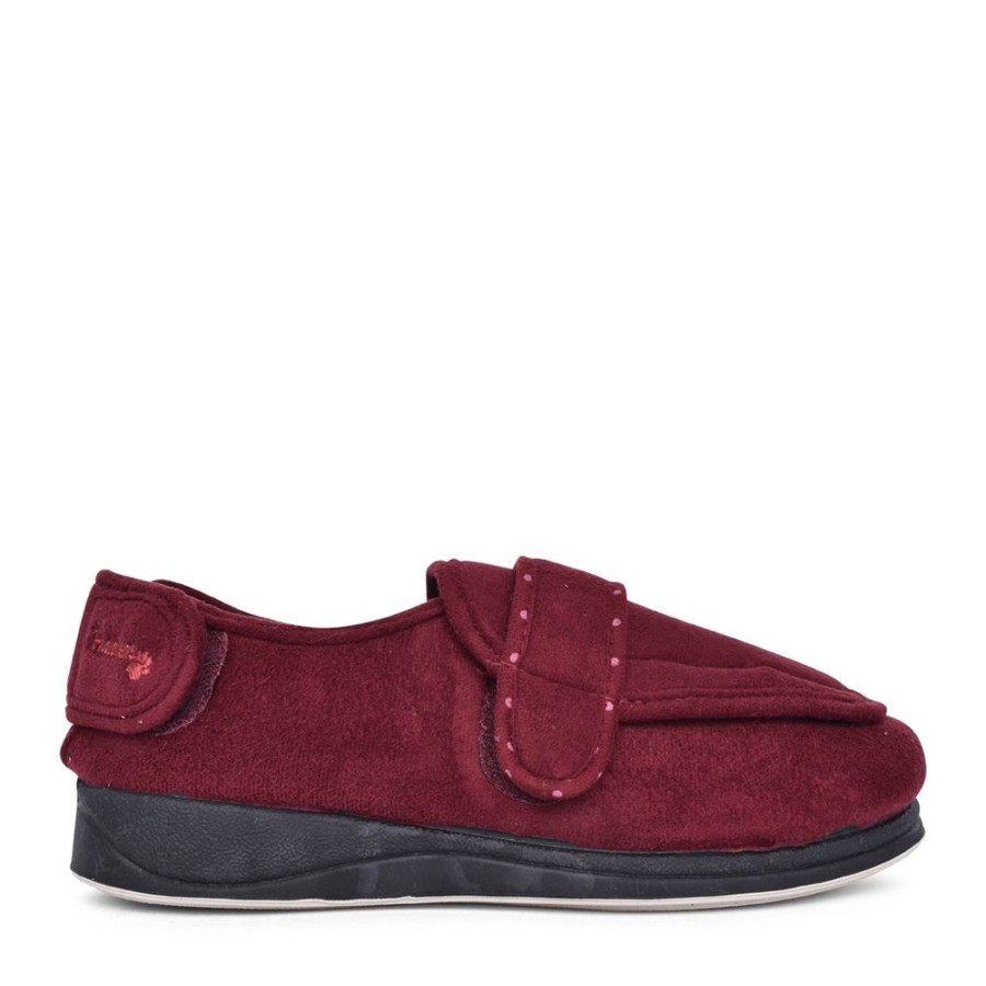 Ladies PADDERS | Ladies Enfold 427W Wide Fit Adjustable Slipper In Burgandy