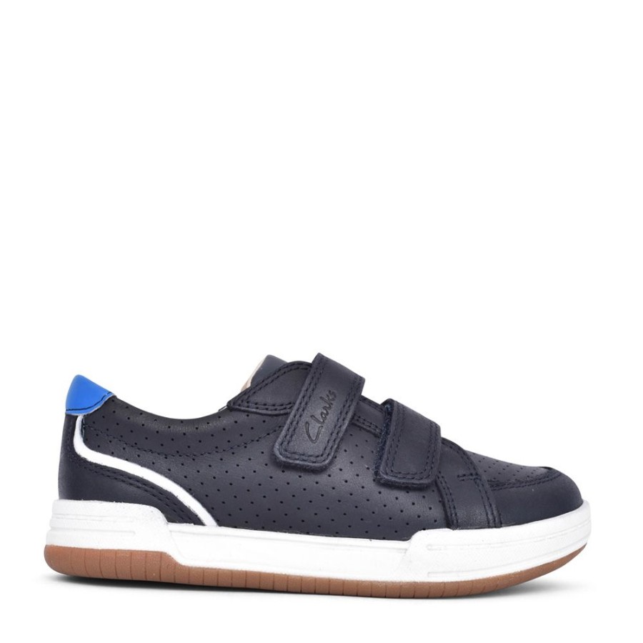 Boys CLARKS | Boys Fawn Solo Navy Leather Velcro Shoe In Kids G Fit