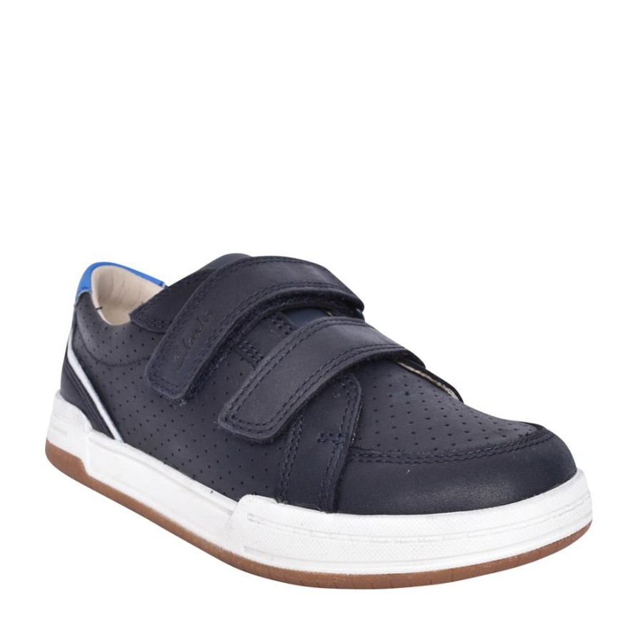 Boys CLARKS | Boys Fawn Solo Navy Leather Velcro Shoe In Kids G Fit