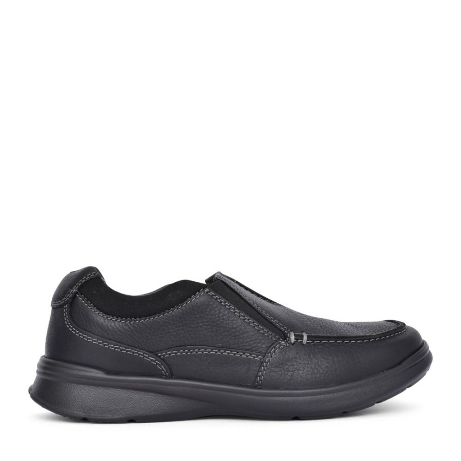 Mens CLARKS | Mens Cotrell Free Leather G-Fit Slip-On Shoe In Black