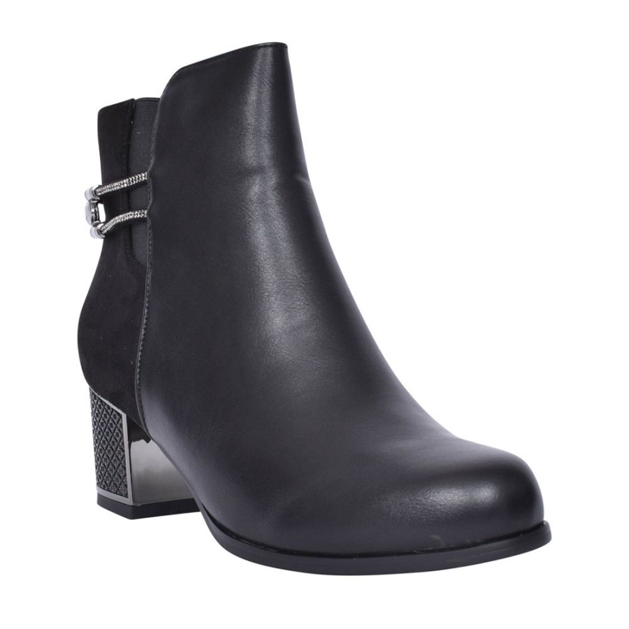 Ladies REDZ | Ladies F3925 Block Heel Ankle Boot In Black