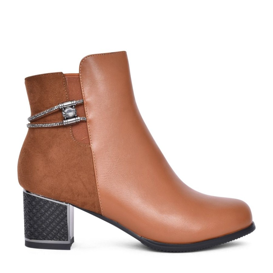 Ladies REDZ | Ladies F3925 Block Heel Ankle Boot In Tan