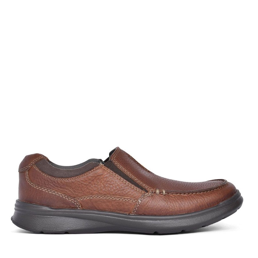 Mens CLARKS | Cotrell Free Tobacco Leather Slip On Shoe For Men In Dark Brown