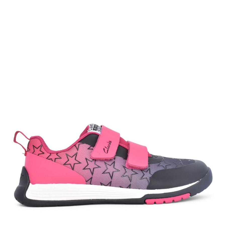 Girls CLARKS | Girls Cica Star Run K Pink Combi Velcro Trainer In Kids F Fit