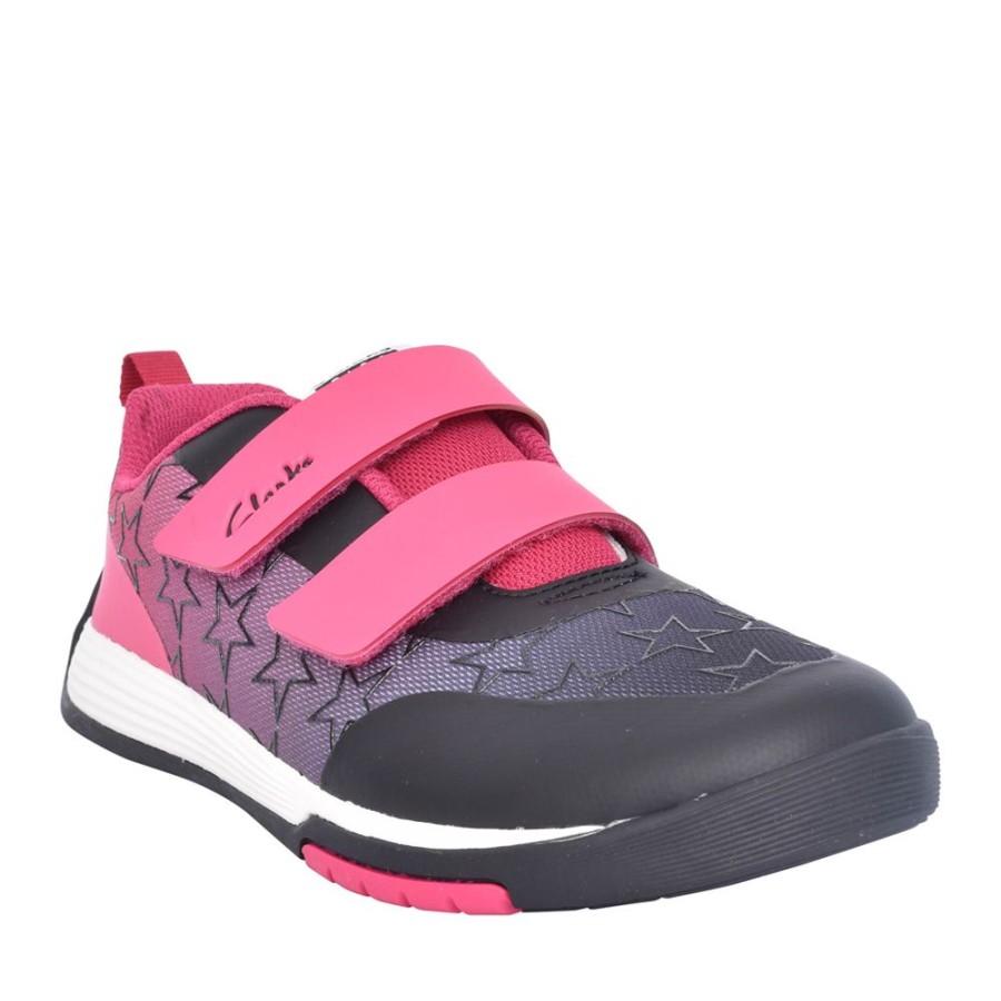 Girls CLARKS | Girls Cica Star Run K Pink Combi Velcro Trainer In Kids F Fit