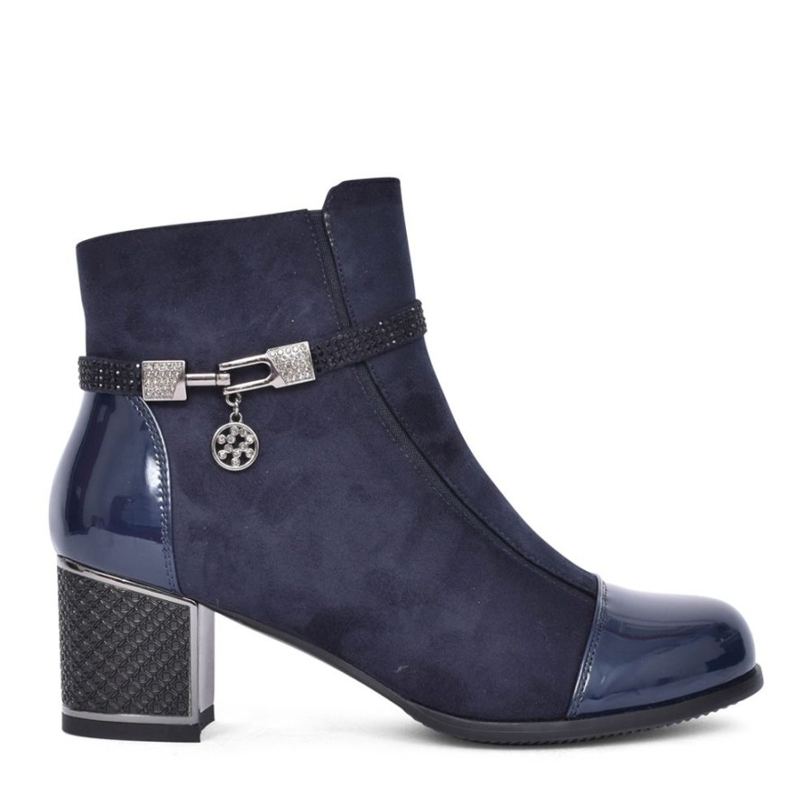 Ladies REDZ | Ladies F3922 Block Heel Ankle Boot In Navy