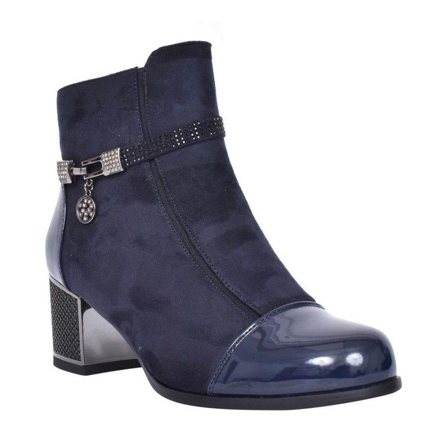 Ladies REDZ | Ladies F3922 Block Heel Ankle Boot In Navy