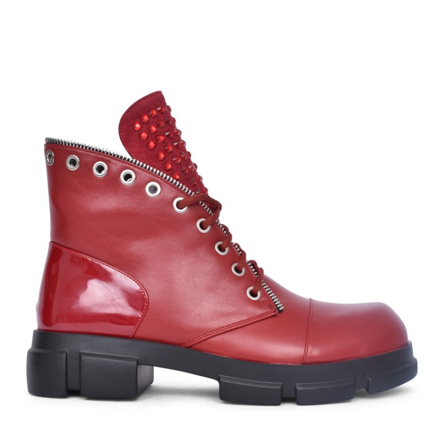 Ladies REDZ | Ladies F892 Laced Ankle Boot In Red