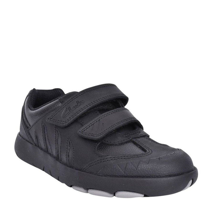 Boys CLARKS | Boys Rex Stride Black Leather Shoe In Kids E Fit