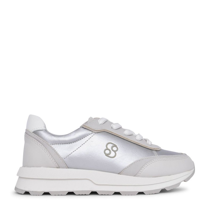 Ladies S.OLIVER | Ladies 5-23616 Laced Trainer In Silver