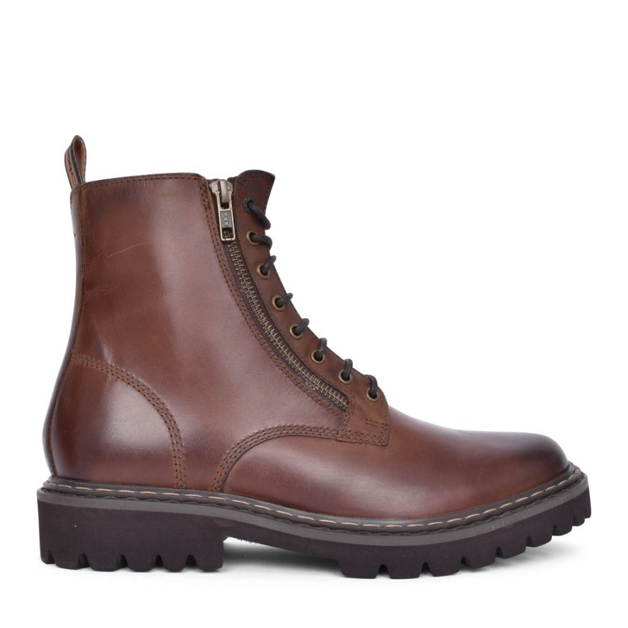 Mens BASE LONDON | Mens Griffin Laced Ankle Boot In Brown