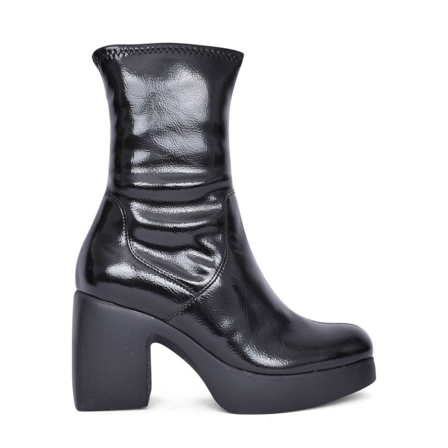 Ladies WONDERS | Ladies H-4942 Block Heel Calf Boot In Black