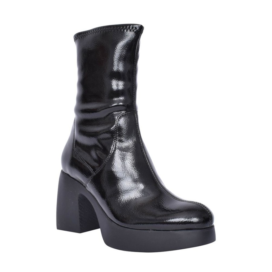 Ladies WONDERS | Ladies H-4942 Block Heel Calf Boot In Black