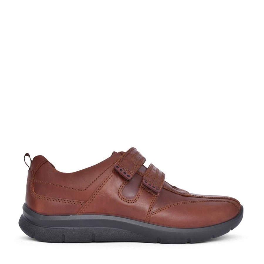 Mens HOTTER | Men'S Energise Std Fit Leather Velcro Shoe In Tan