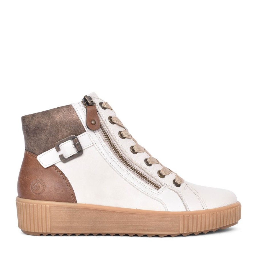 Ladies REMONTE | Ladies R7997 Laced Ankle Boot In Off White