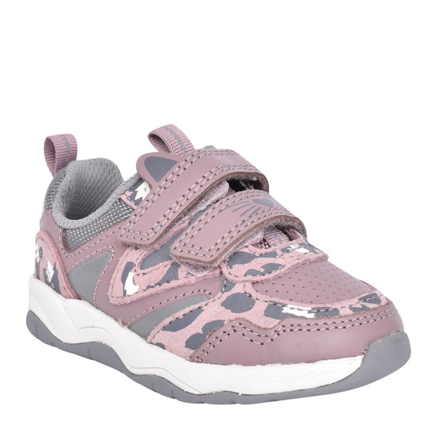 Girls CLARKS | Girls Clowder Run Pink Leather Trainer In Kids F Fit