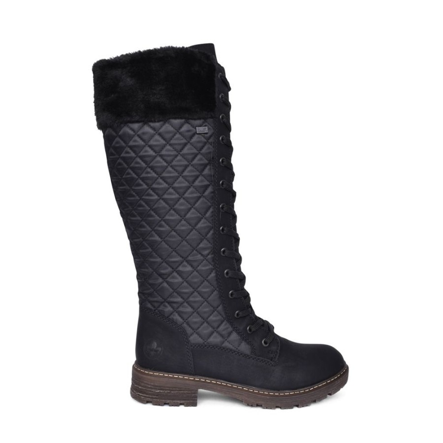 Ladies RIEKER | Ladies Z4740 Tex Laced Long Leg Boot In Black