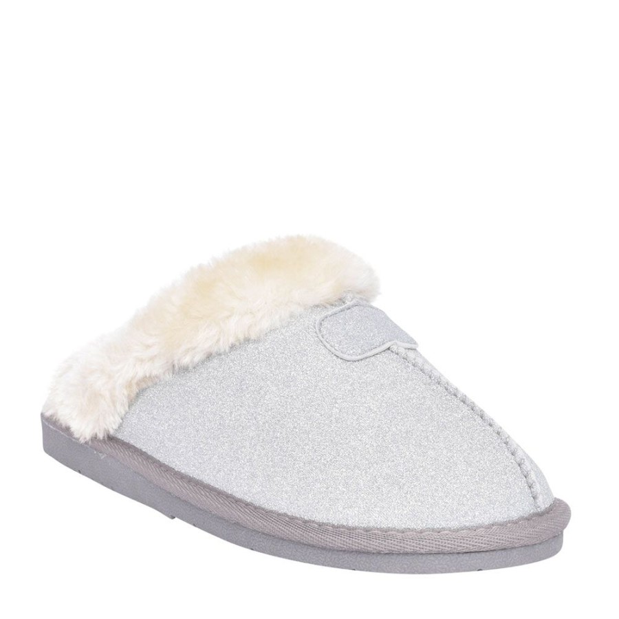 Ladies ELLA | Ladies Sparkle Fur Lined Mule Slipper In Silver